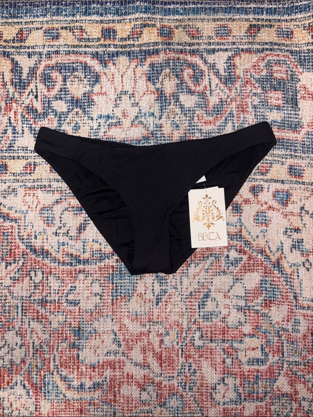 Becca by Rebecca Virtue Adela Ribbed Bikini Bottoms in Black SZ L NWT